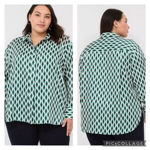 Lane Bryant Boyfriend Shirt Green Black Print Plus Size 26/28